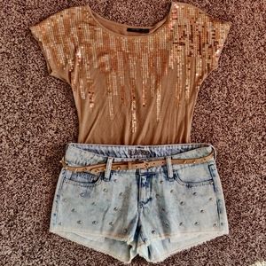 Beige Rhinestone Belt Gold